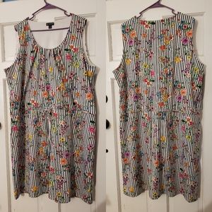 Nina Leonard Floral Striped Tie Waist Dress